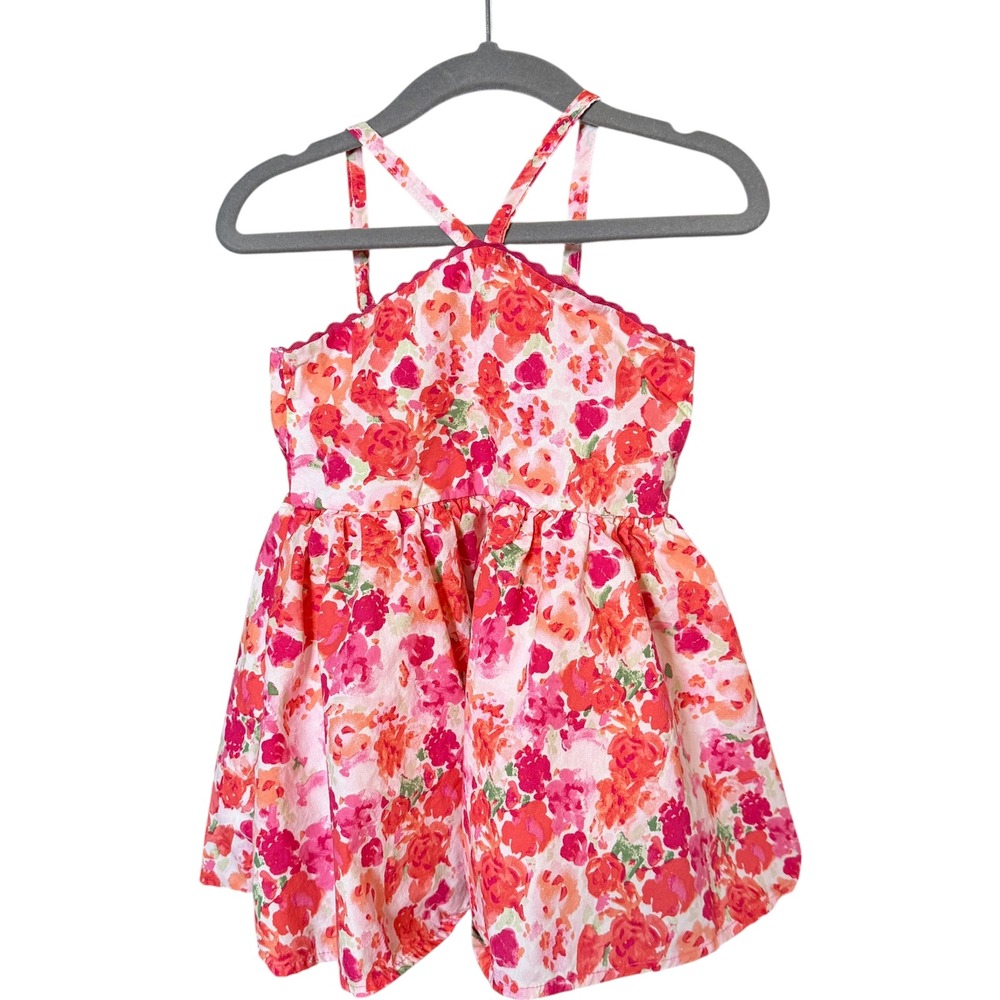 Haute Hippie Floral Halter Dress Kids 24M Pink Orange Cotton Scalloped Summer